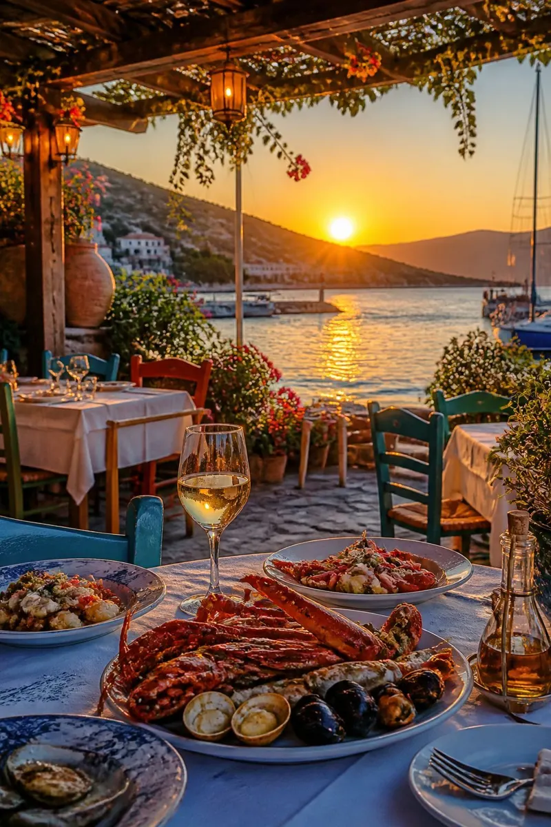Terraza de restaurante con vistas al mar al atardecer en Santa Mar&iacute;a, Isla de Sal