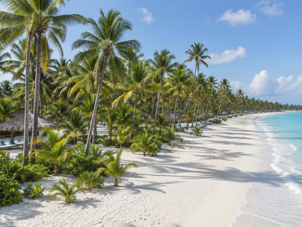 Playa amplia con palmeral en Punta Cana