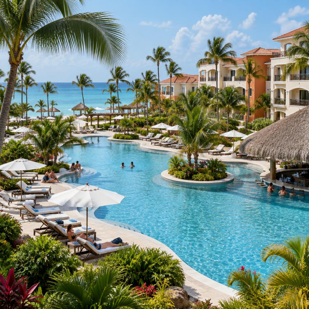 Piscina y jardines tropicales de un resort en Punta Cana